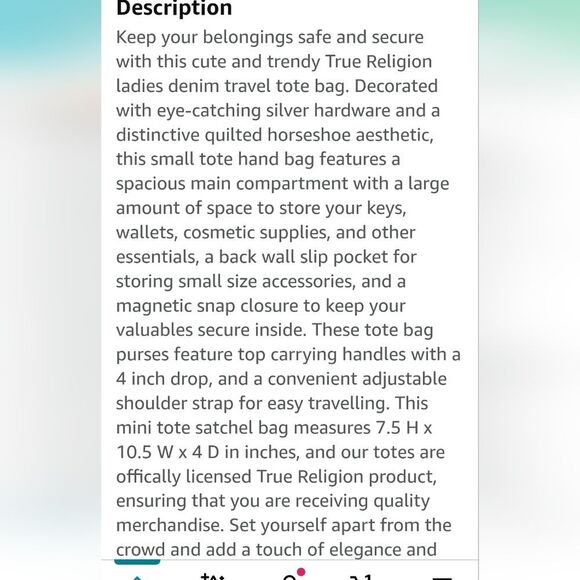 True Religion Quilted Horseshoe Modern Denim Tote Bag - Picture 10 of 16